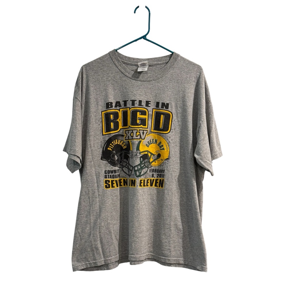 2011 NFL Super Bowl XLV shirt Pittsburgh Steelers Green Bay Packers Size XL Gray